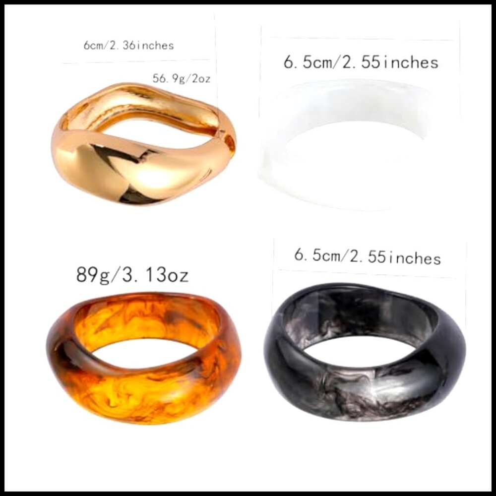 Chunky Bangle Bracelets Set Stackable Geometric V… - image 5